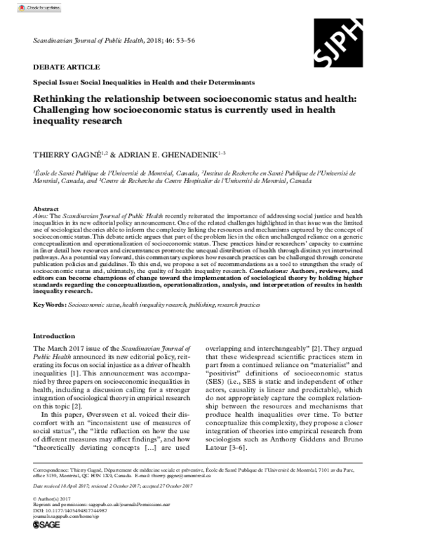 (PDF) Rethinking the relationship between socioeconomic status and ...