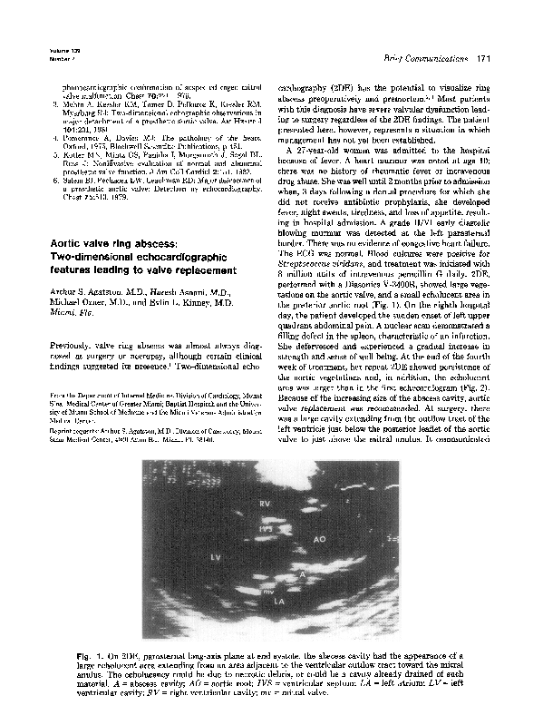 (PDF) Aortic valve ring abscess: Two-dimensional echocardiographic ...