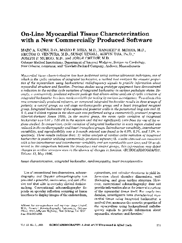(PDF) On-Line Myocardial Tissue Characterization with a New ...