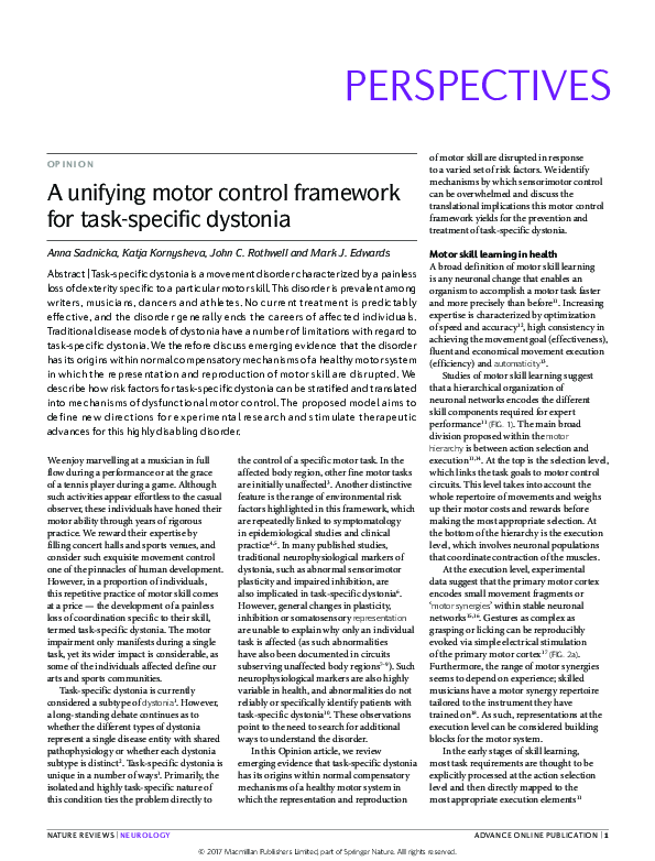 (PDF) A unifying motor control framework for task-specific dystoniaic ...