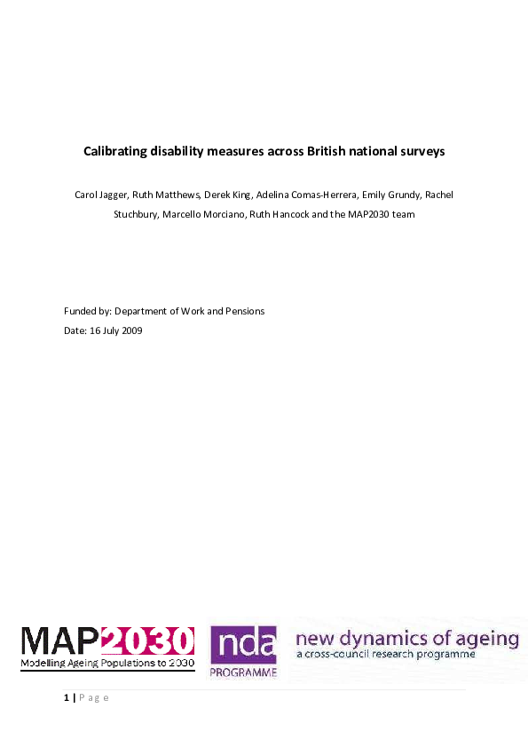 (PDF) Calibrating disability measures across British national surveys