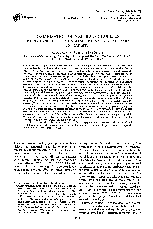 (PDF) Organization of vestibular nucleus projections to the caudal ...