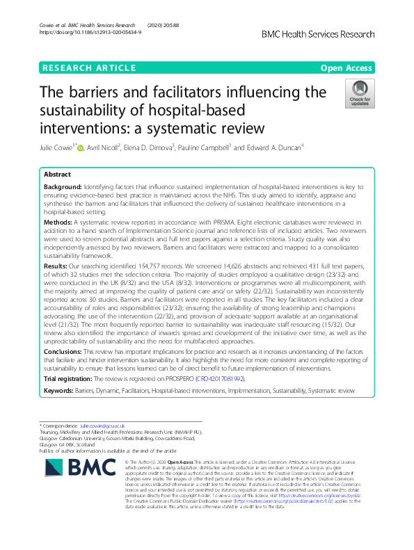 (PDF) The barriers and facilitators influencing the sustainability of ...