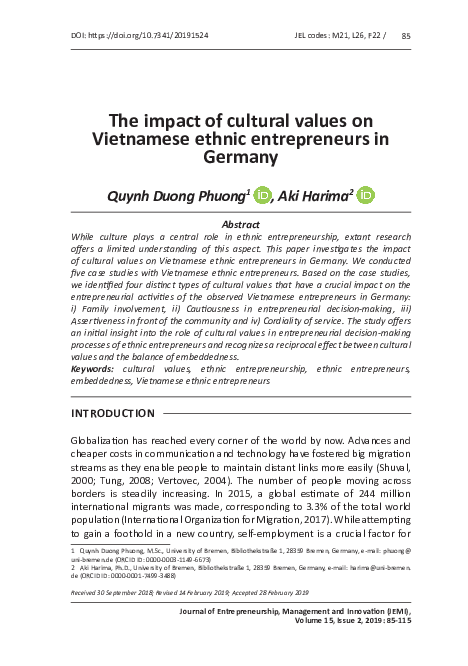 (PDF) The impact of cultural values on Vietnamese ethnic entrepreneurs ...