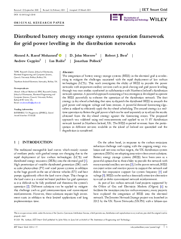 (PDF) Distributed battery energy storage systems operation framework ...