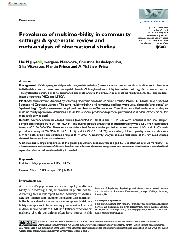 (PDF) Prevalence of multimorbidity in community settings: A systematic ...