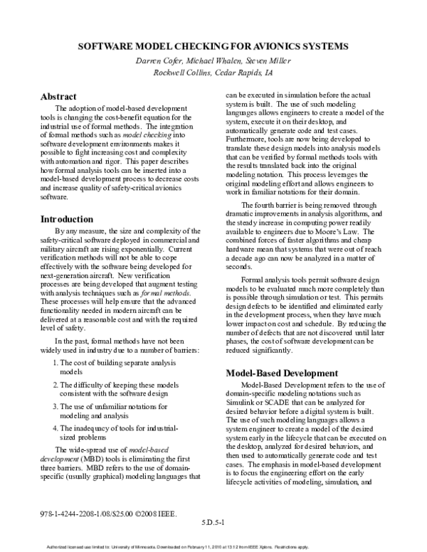 (PDF) Software model checking for avionics systems