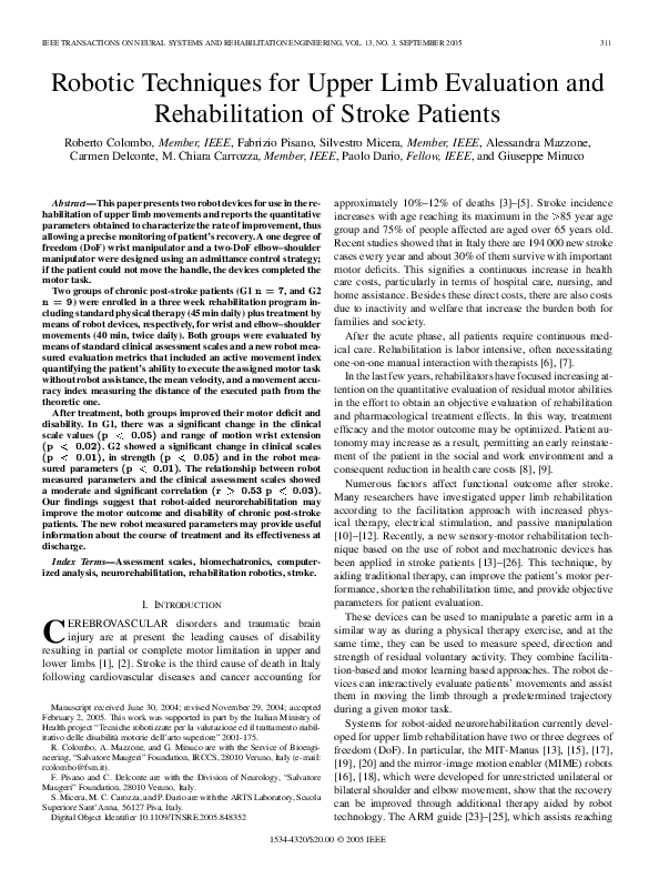 (PDF) Robotic Techniques for Upper Limb Evaluation and Rehabilitation ...