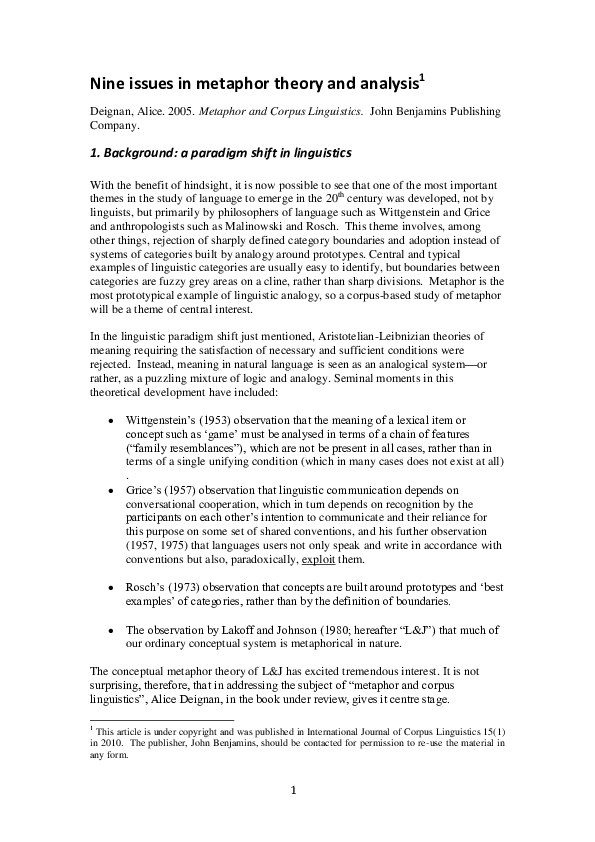 (PDF) Nine issues in metaphor theory and analysis