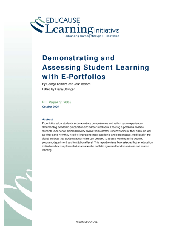 (PDF) Demonstrating and Assessing Student Learning with E-Portfolios