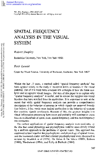 (PDF) Spatial Frequency Analysis in the Visual System