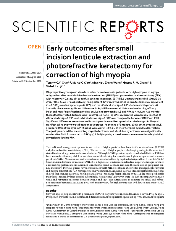 (PDF) Early outcomes after small incision lenticule extraction and ...