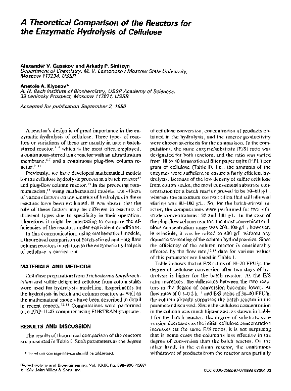 (PDF) A theoretical comparison of the reactors for the enzymatic ...