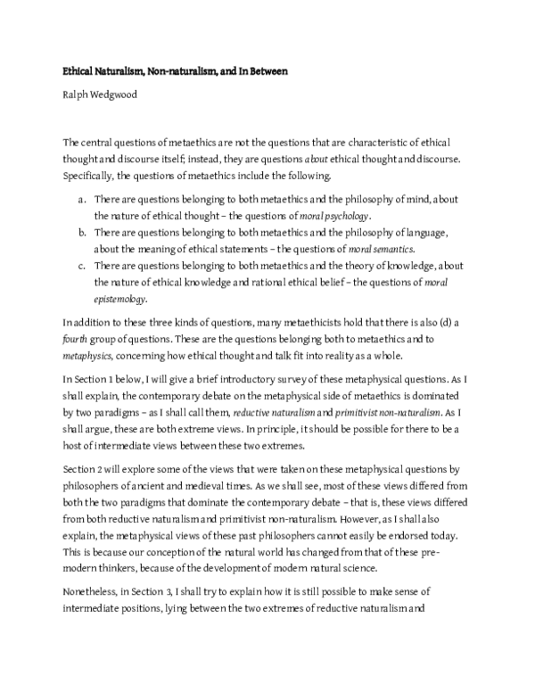 (PDF) Ethical Naturalism, Nonnaturalism, and In Between