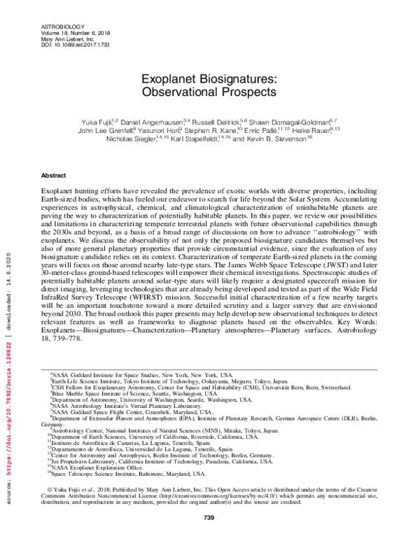(PDF) Exoplanet Biosignatures: Observational Prospects