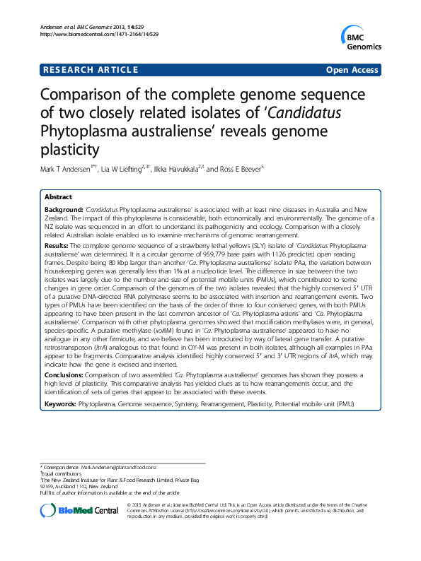 (PDF) Comparison of the complete genome sequence of two closely related ...
