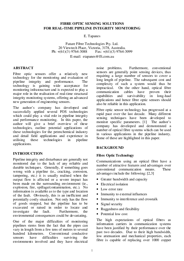 (PDF) Fibre optic sensing solutions for real-time pipeline integrity ...