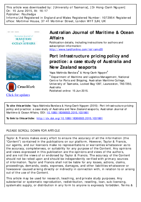 (PDF) Port Infrastructure Pricing Policy and Practice: A Case Study of ...