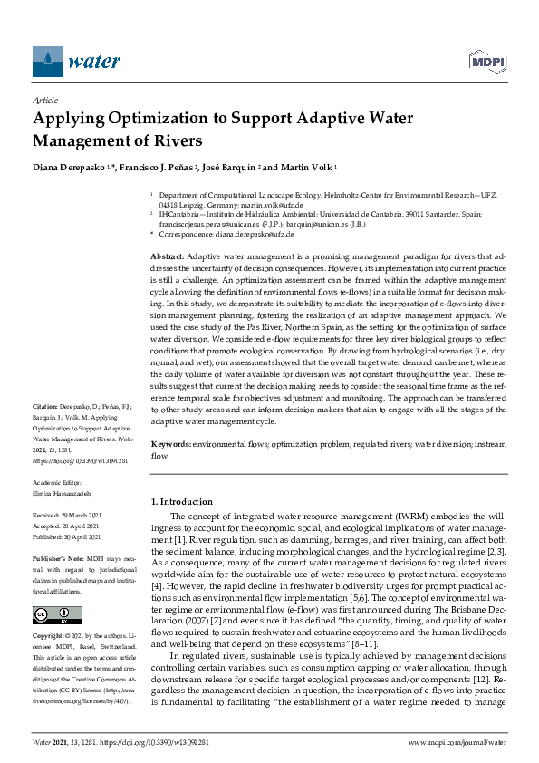 (PDF) Applying Optimization to Support Adaptive Water Management of Rivers