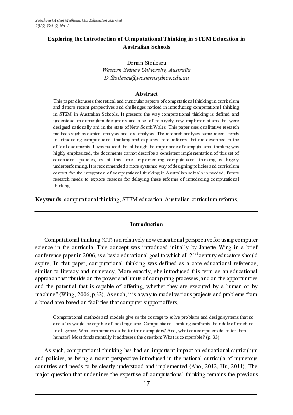 (PDF) Exploring the Introduction of Computational Thinking in STEM ...