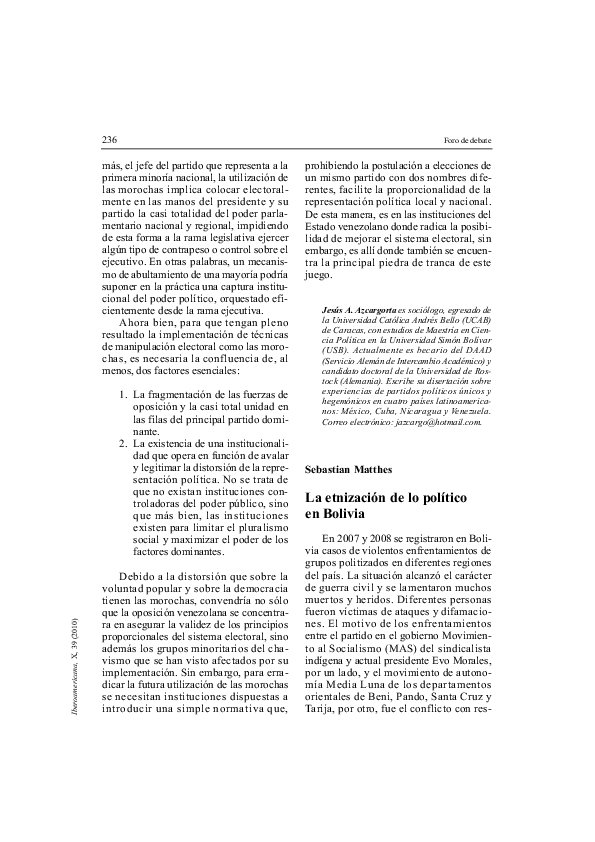 La etnización de lo político en Bolivia