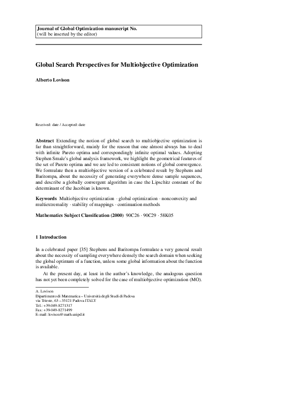 (PDF) Global search perspectives for multiobjective optimization