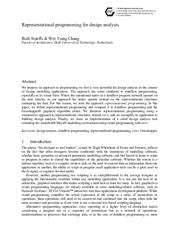 (PDF) Representational programming for design analysis | Rudi Stouffs ...
