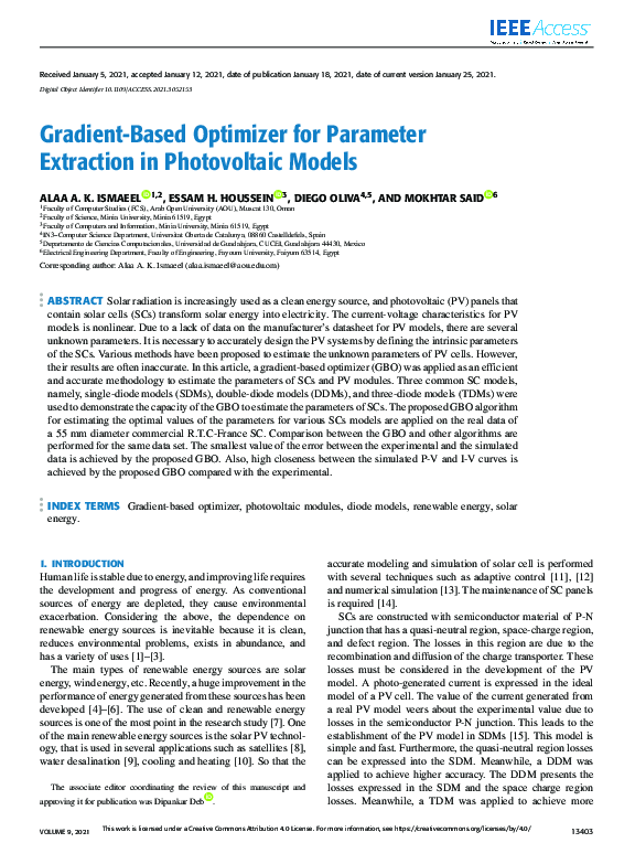(PDF) Gradient-Based Optimizer for Parameter Extraction in Photovoltaic ...