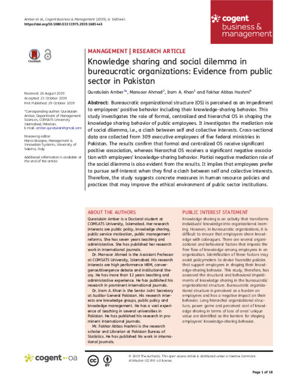 (PDF) Knowledge sharing and social dilemma in bureaucratic ...