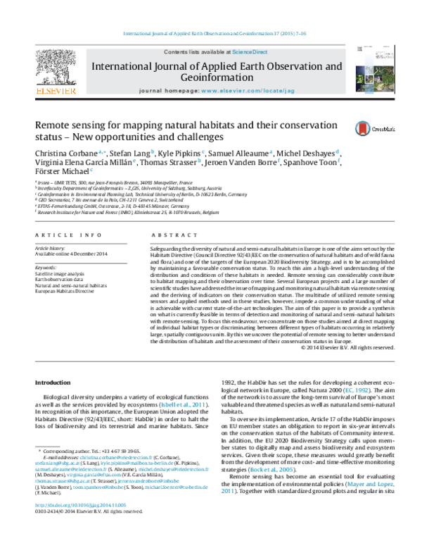 (PDF) Remote sensing for mapping natural habitats and their ...