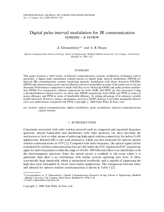 (PDF) Digital pulse interval modulation for IR communication systems?a ...