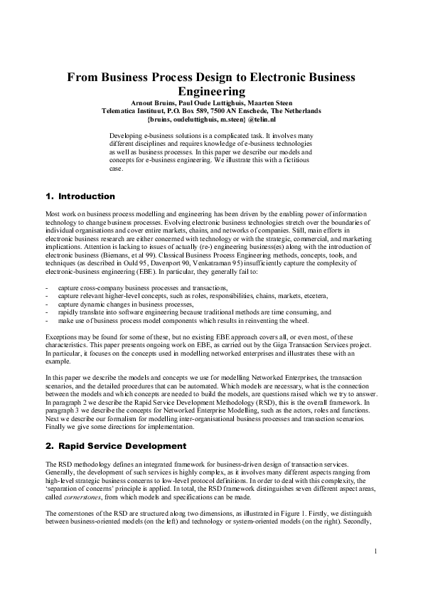 (PDF) From Business Process Design to Electronic Business Engineering