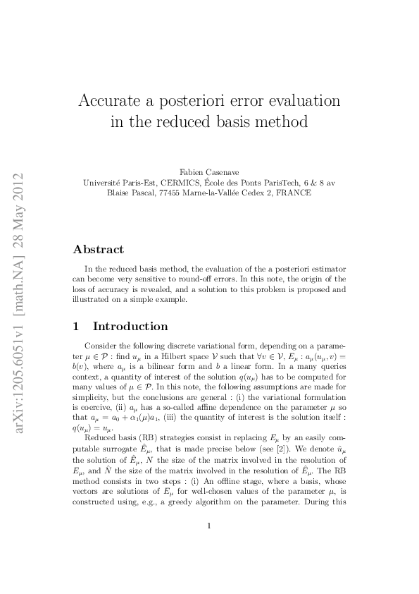 (PDF) Accurate a posteriori error evaluation in the reduced basis method