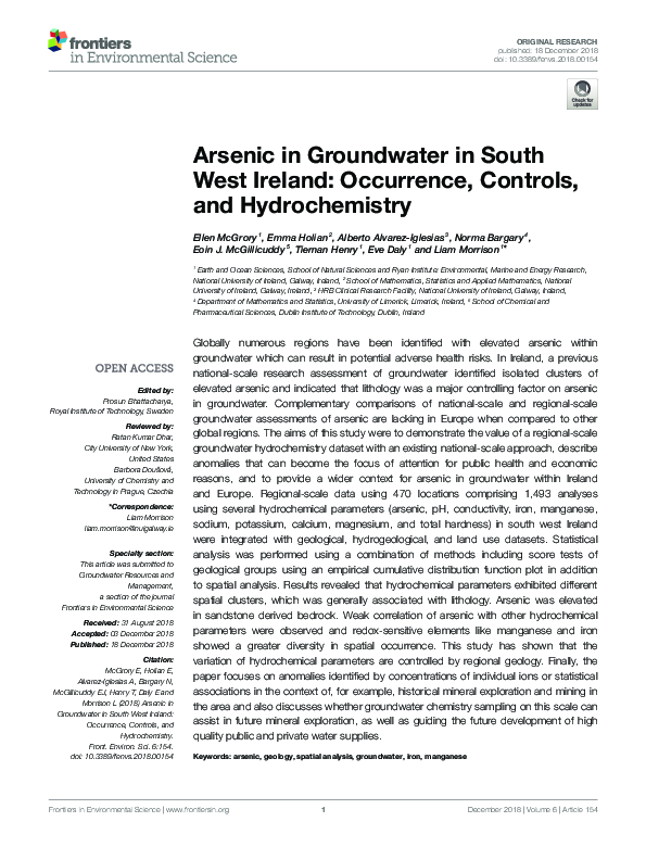 (PDF) Arsenic in Groundwater in South West Ireland: Occurrence ...