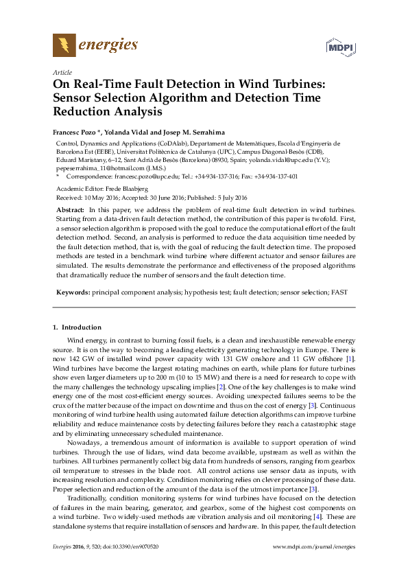 (PDF) On Real-Time Fault Detection in Wind Turbines: Sensor Selection ...