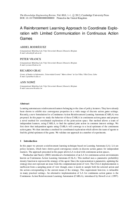 (PDF) A reinforcement learning approach to coordinate exploration with ...