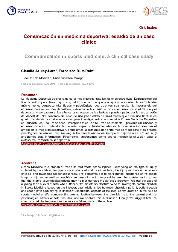 Comunicación en medicina deportiva estudio de un caso clínico