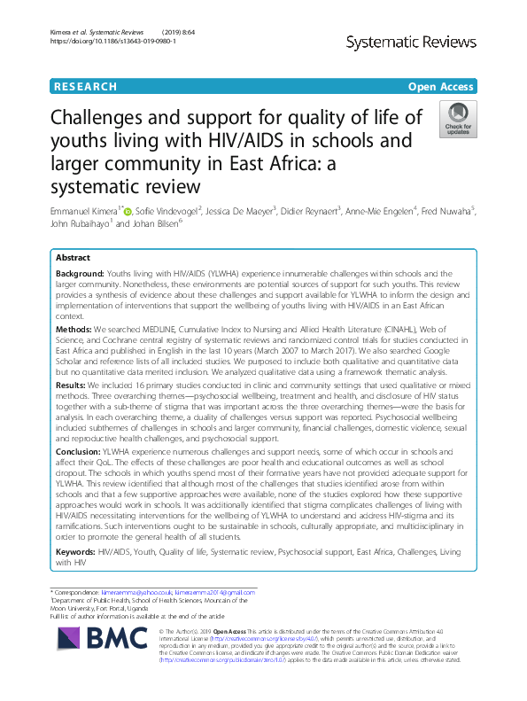 (PDF) Challenges and support for quality of life of youths living with ...