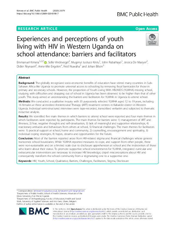 (PDF) Experiences and perceptions of youth living with HIV in Western ...