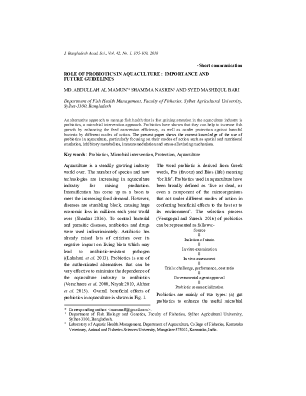 (PDF) Role of Probiotics in Aquaculture : Importance and Future Guidelines