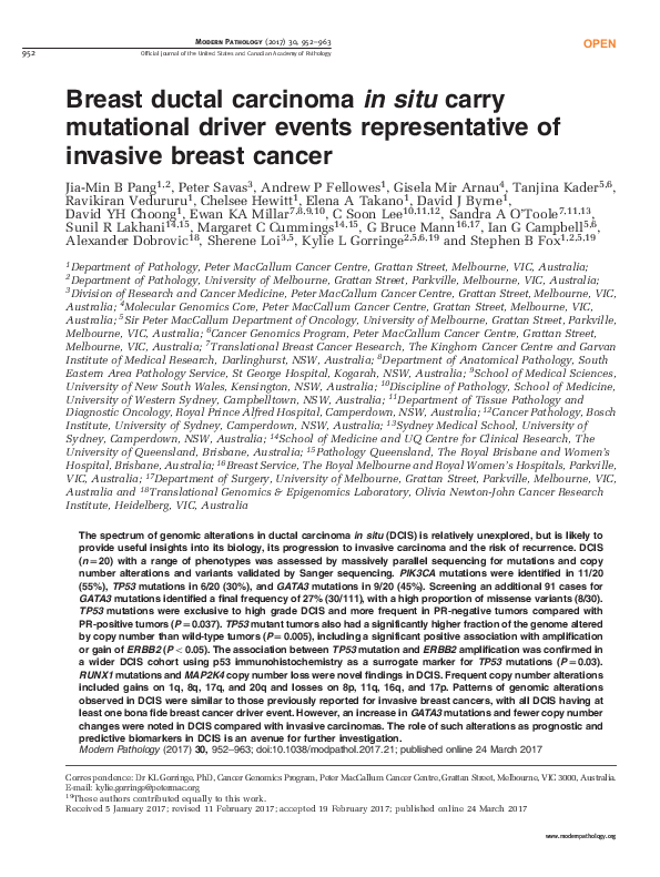 (PDF) Breast ductal carcinoma in situ carry mutational driver events ...