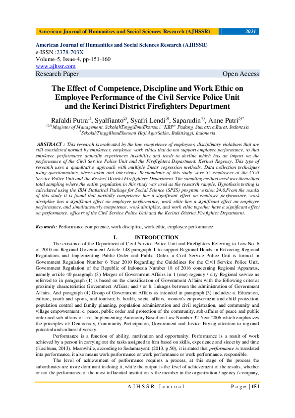 (PDF) The Effect of Competence, Discipline and Work Ethic on Employee ...