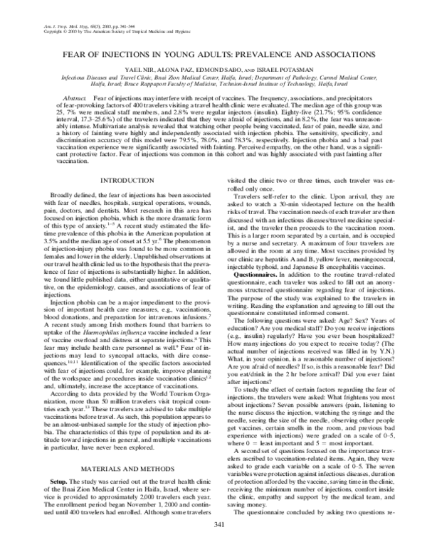 (PDF) Fear of injections in young adults: prevalence and associations