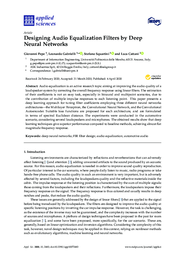 (PDF) Designing Audio Equalization Filters by Deep Neural Networks