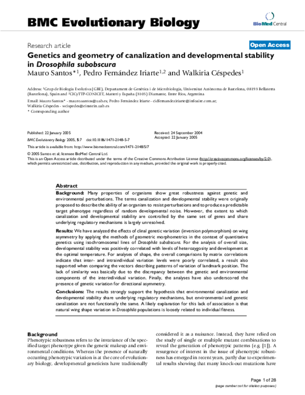 (PDF) Genetics and geometry of canalization and developmental stability ...