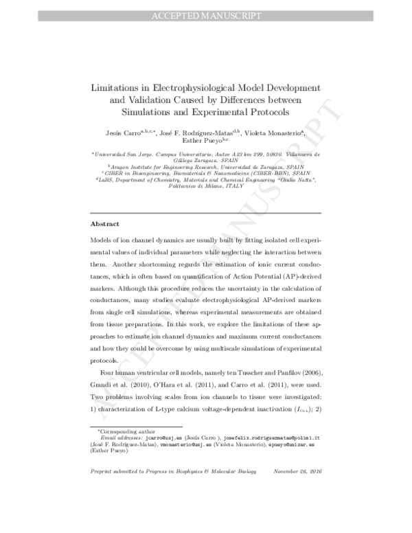 (PDF) Limitations in electrophysiological model development and ...