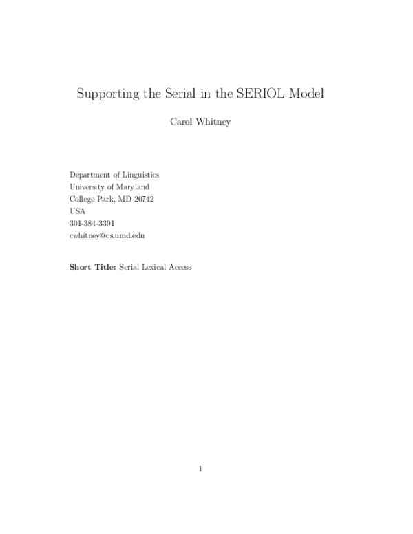 (PDF) Supporting the serial in the SERIOL model