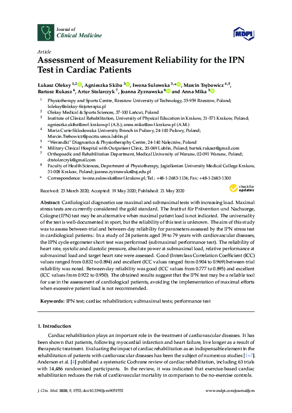 (PDF) Reliability of IPN Test Measurements in Cardiac Patients