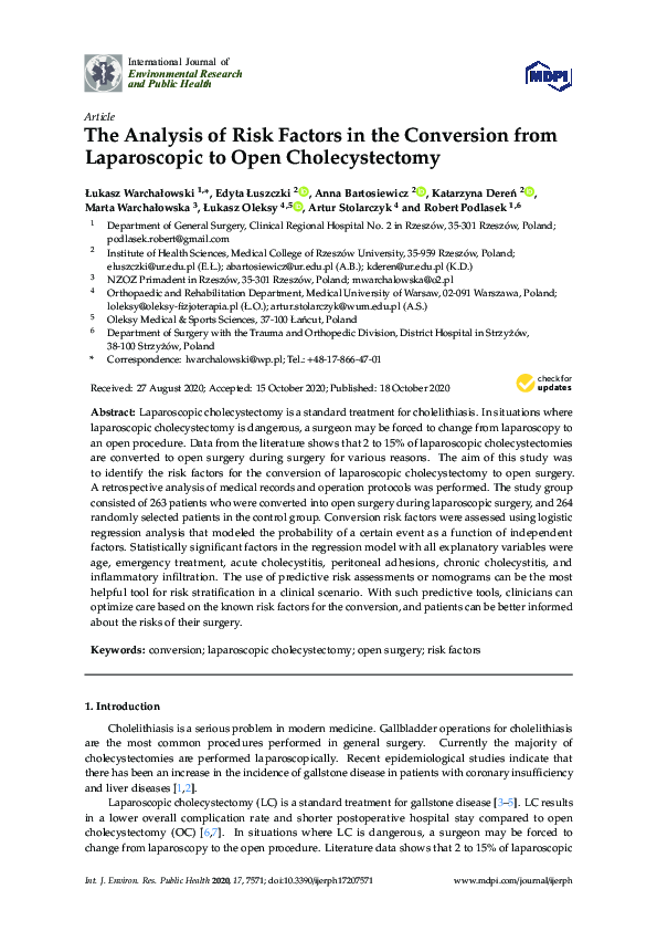 (PDF) The Analysis of Risk Factors in the Conversion from Laparoscopic ...