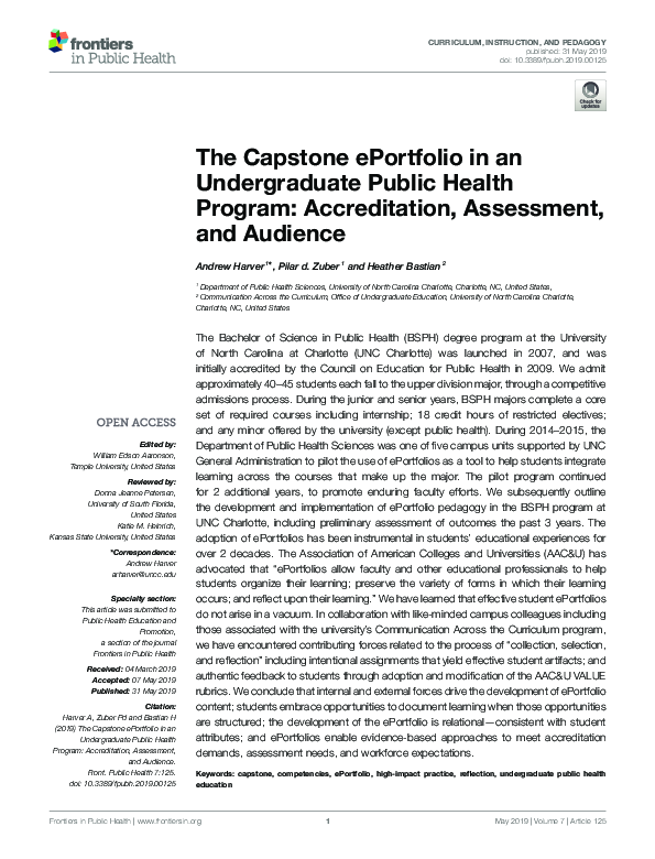 (PDF) The Capstone ePortfolio in an Undergraduate Public Health Program ...